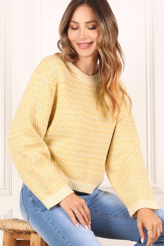 Herringbone Pattern Crew Neck Sweater Lilou