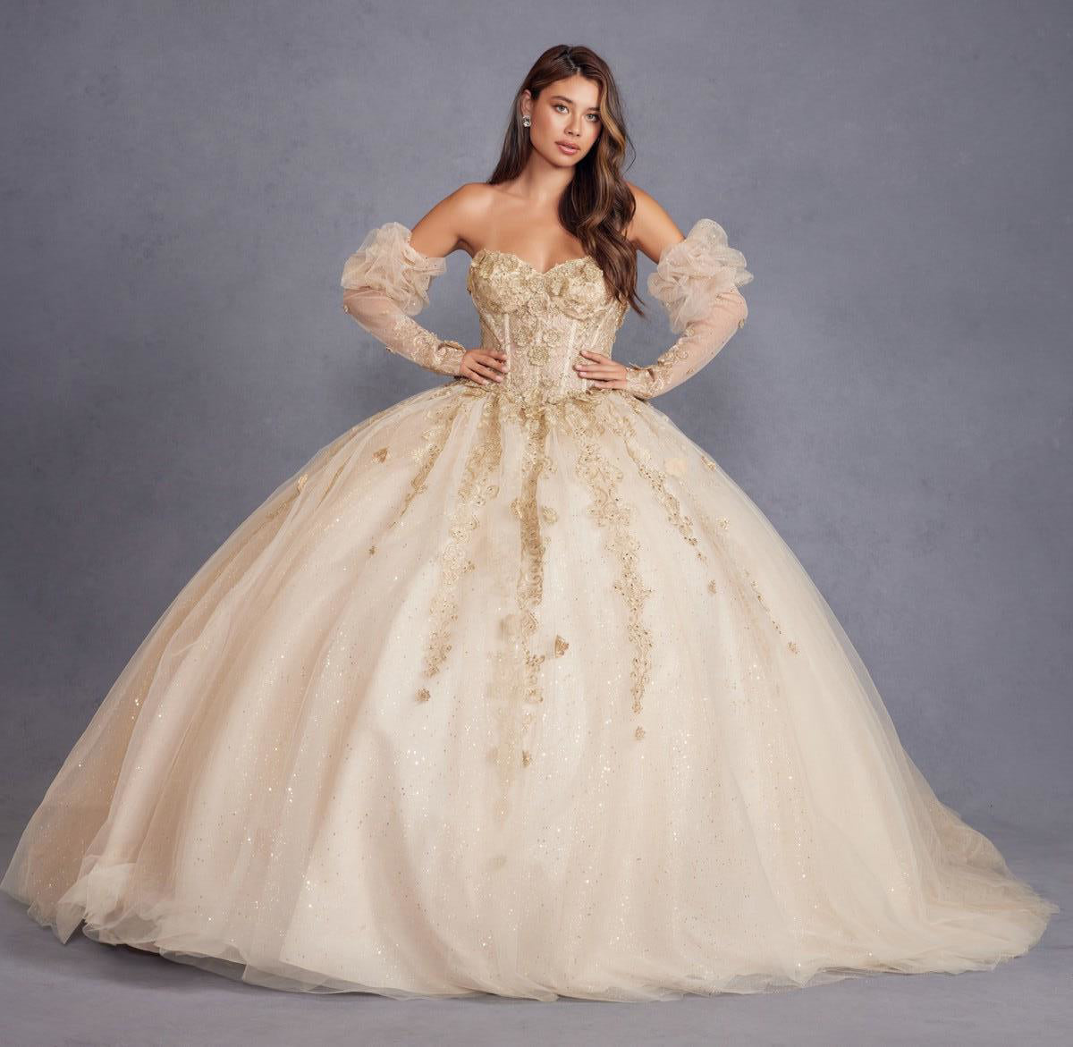 Juliet Off-The-Shoulder Embroidery 3D Flowers Applique Quinceanera Ball Gown Juliet