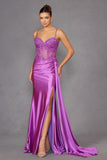 Juliet Spaghetti Strap Sweetheart Neckline Sequin High Slit Evening Gown - JT2535K Juliet