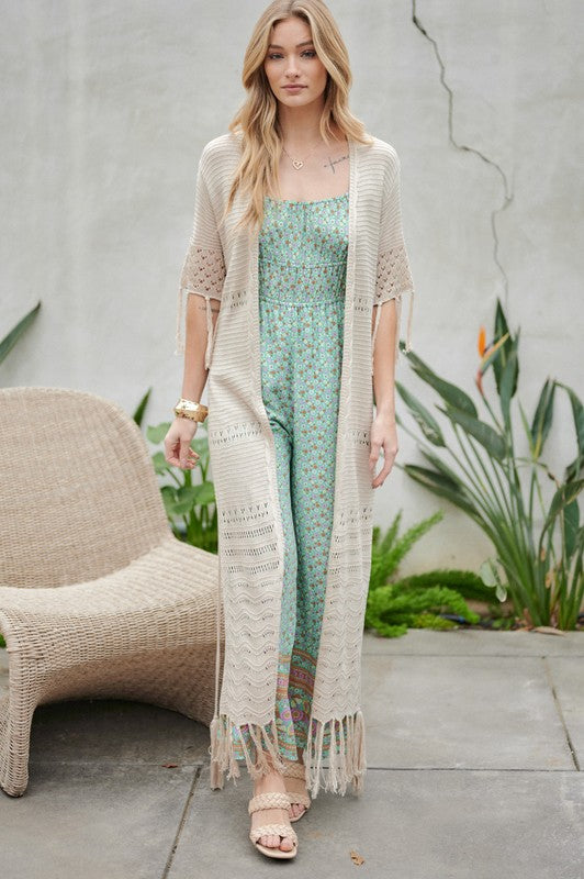 Solid Long Cardigan With Fringe Davi & Dani