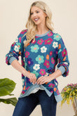 Celeste Full Size Side Slit Flower Print Long Sleeve Top Trendsi