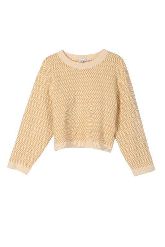 Herringbone Pattern Crew Neck Sweater Lilou