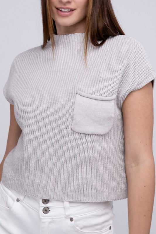 Mock Neck Short Sleeve Cropped Sweater ZENANA