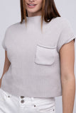 Mock Neck Short Sleeve Cropped Sweater ZENANA