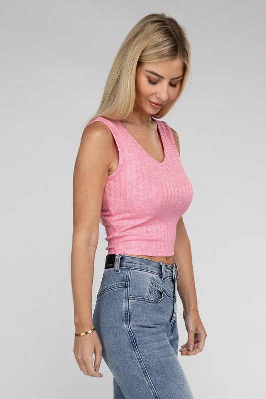 Zenana Casual Ribbed Scoop Neck Cropped Sleeveless Top ZENANA