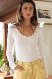 Studded Ribbed V-Neck Top POL