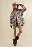 Frayed Aztec Western Shacket Blue B