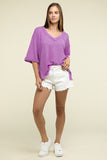 Zenana Brushed Waffle Exposed-Seam 3/4 Sleeve Top