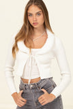 Miss Mesmerize Fur Trim Tie Front Ribbed Cardigan HYFVE