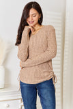 Double Take Drawstring Ribbed Long Sleeve T-Shirt Trendsi