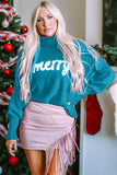 Double Take Full Size Merry Christmas Turtleneck Long Sleeve Sweater Trendsi