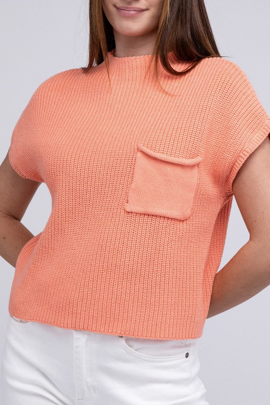 Mock Neck Short Sleeve Cropped Sweater ZENANA