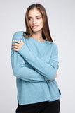 Ribbed Brushed Melange Hacci Sweater with a Pocket ZENANA