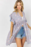 Printed Short Sleeve Ruffle Kimono Davi & Dani