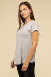 Flowy Round Hem Rayon Short Sleeve Top ZENANA