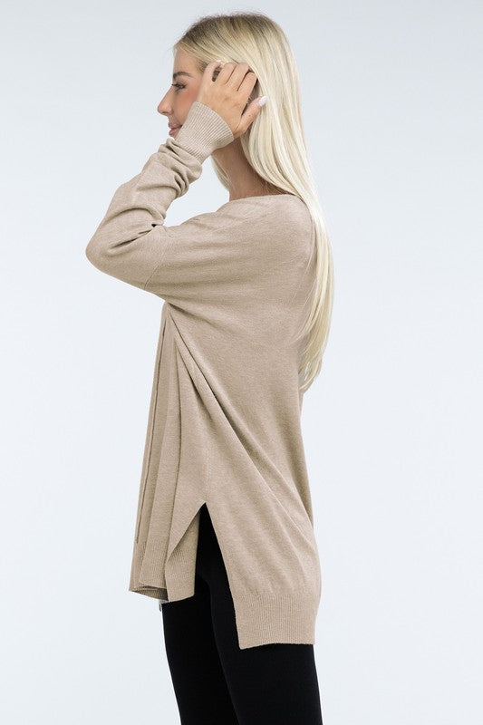 Hi-Low Hem Front Seam Sweater ZENANA