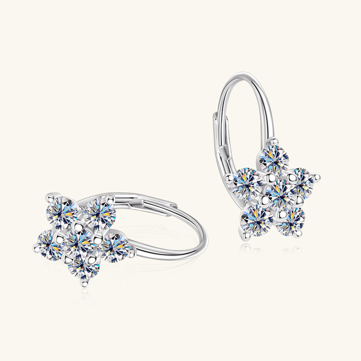 1.2 Carat 925 Sterling Silver Moissanite Flower Huggie Earrings - Rosa Apparel