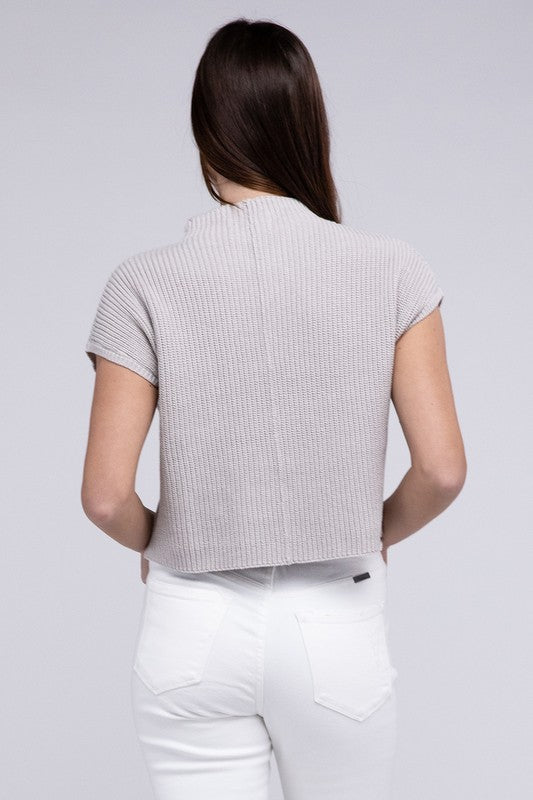 Mock Neck Short Sleeve Cropped Sweater ZENANA