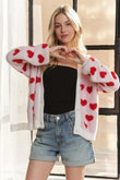 ADORA Fuzzy Heart Button Down Cardigan Trendsi