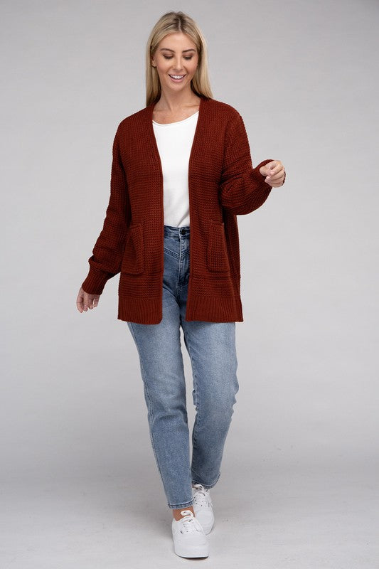 Low Gauge Waffle Open Cardigan Sweater ZENANA