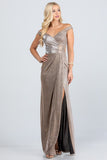 Off the shoulder glittery jacquard gathered gown LA SCALA