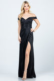 Off the shoulder glittery jacquard gathered gown LA SCALA