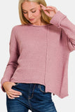 Zenana Asymmetric Hem Drop Shoulder Sweater Trendsi