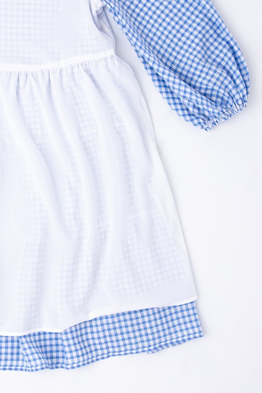 Lilou Gingham Checked Tiered Puff 3/4 Sleeves V-Neck Mini Dress