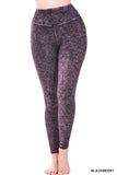 Mineral Washed Wide Waistband Yoga Leggings ZENANA