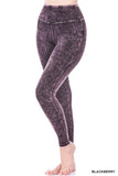 Mineral Washed Wide Waistband Yoga Leggings ZENANA