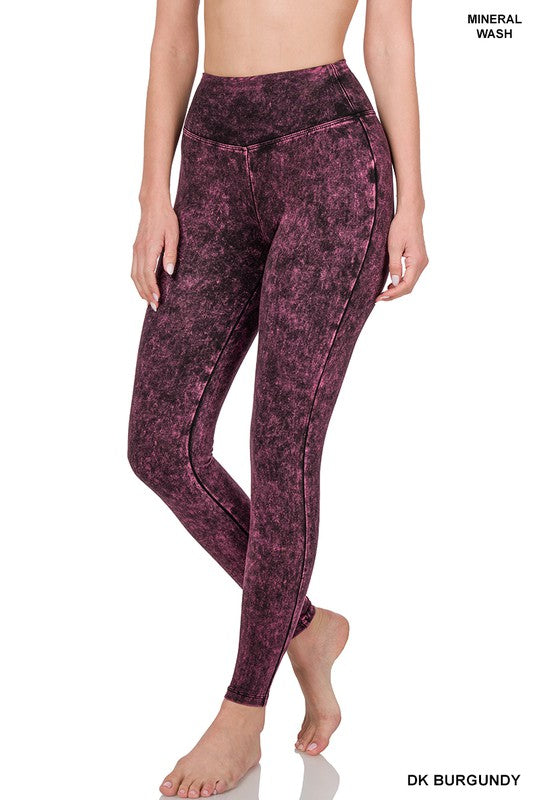 Mineral Washed Wide Waistband Yoga Leggings ZENANA