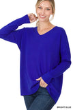 Hi-Low Garment Dyed V-Neck Front Seam Sweater ZENANA