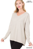 Hi-Low Garment Dyed V-Neck Front Seam Sweater ZENANA