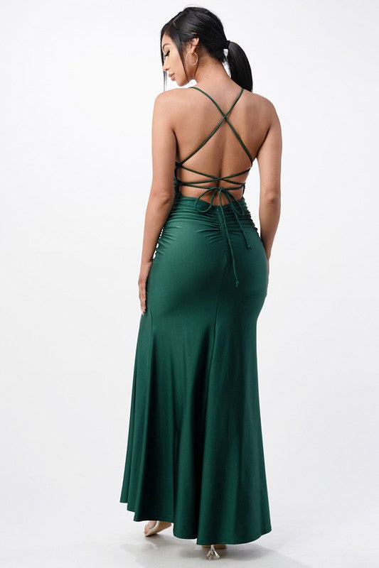 Back lace up mermaid dress with waist shirring LA SCALA