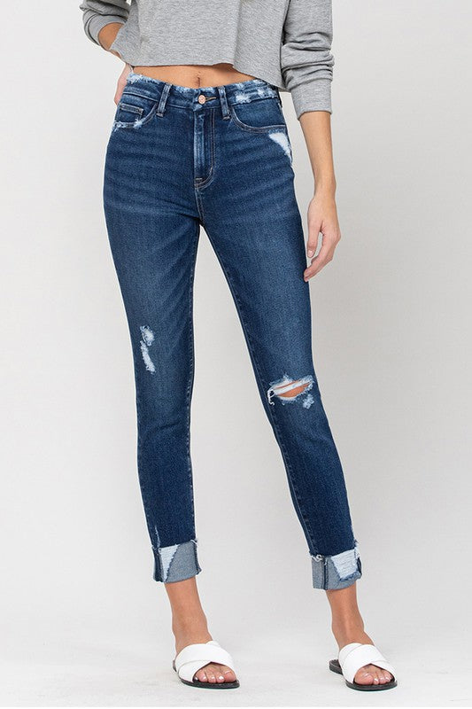 High Rise Distressed Clean Cut Crop Skinny VERVET by Flying Monkey