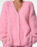 Fuzzy oversized button front cardigan Miss Sparkling