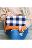 Aili's Corner Cotton Buffalo Plaid PU Leather Trim Clutch Aili's Corner