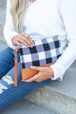 Aili's Corner Cotton Buffalo Plaid PU Leather Trim Clutch Aili's Corner