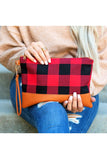 Aili's Corner Cotton Buffalo Plaid PU Leather Trim Clutch Aili's Corner