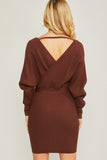 Off Shoulder Wrap Belted Ribbed Knit Dress Love Tree