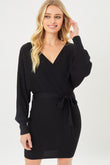 Off Shoulder Wrap Belted Ribbed Knit Dress Love Tree