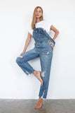 High Waist Ripped Straight Denim Overall Jumpsuit Denim Lab USA