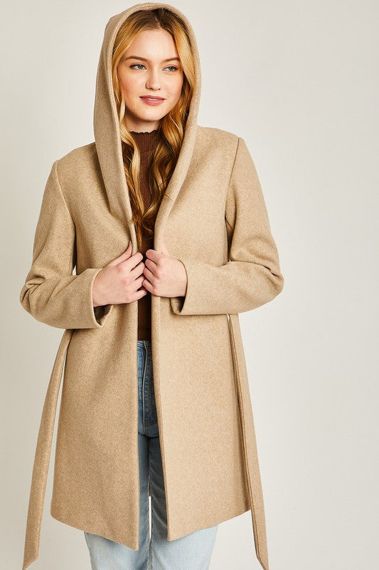 JQ Fleece Belted Hoodie Coat Love Tree