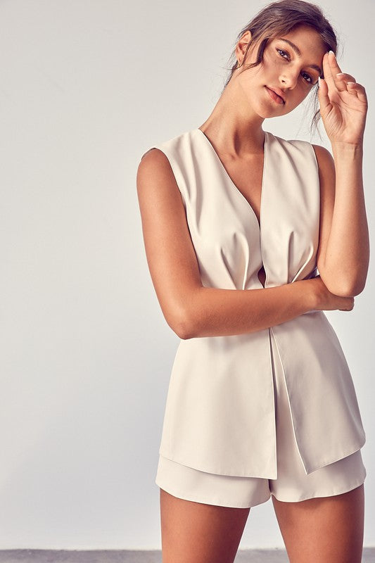 Deep V-Neck Open Back Romper Do + Be Collection