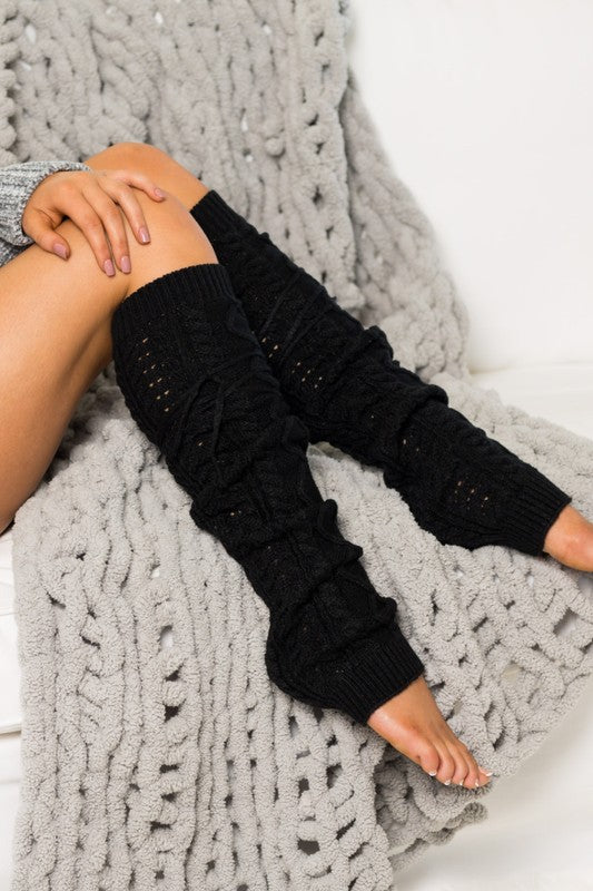 Cable Knit Long Tie Leg Warmer Aili's Corner