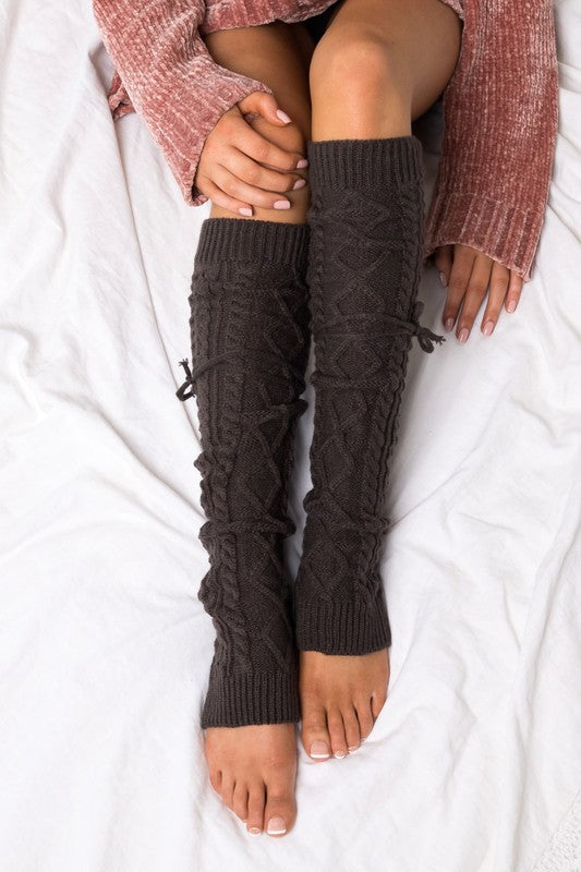 Cable Knit Long Tie Leg Warmer Aili's Corner