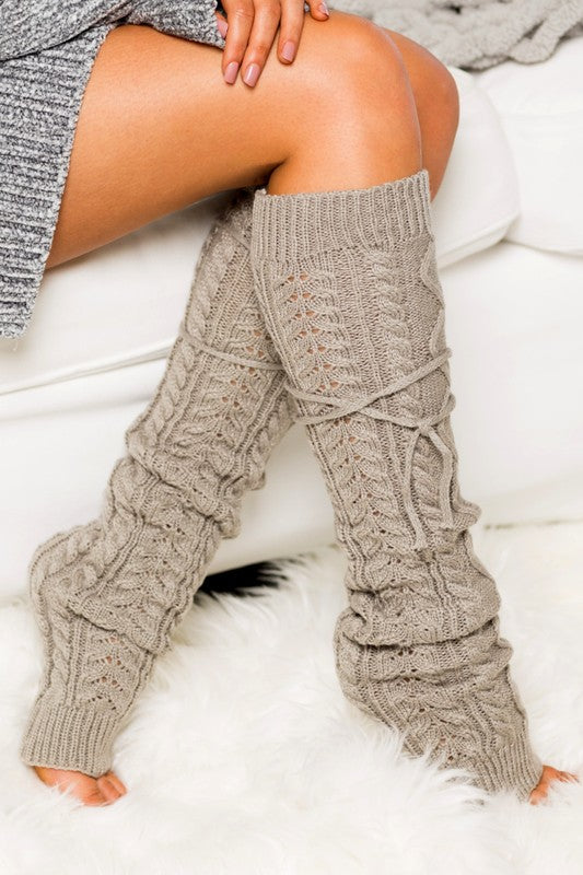 Cable Knit Long Tie Leg Warmer Aili's Corner