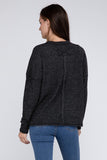 Ribbed Brushed Melange Hacci Sweater with a Pocket ZENANA