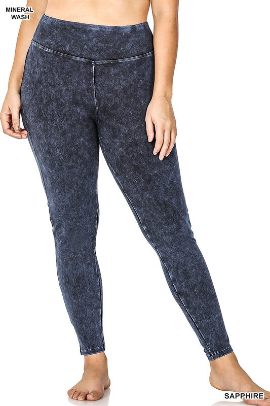 Plus Mineral Washed Wide Waistband Yoga Leggings ZENANA