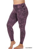 Plus Mineral Washed Wide Waistband Yoga Leggings ZENANA